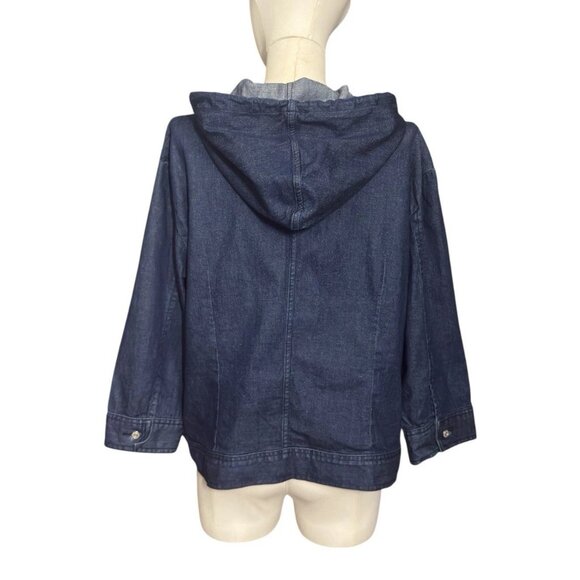 GAP Stretch Blue Denim Full Zip 3/4-Sleeve Hooded Jacket w/Pockets Women's Sz XL - Picture 4 of 7